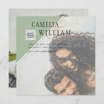 Moderne FOTO Huwelijksuitnodiging QR CODE Rsvp Gro