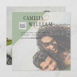 Moderne FOTO Huwelijksuitnodiging QR CODE Rsvp Gro