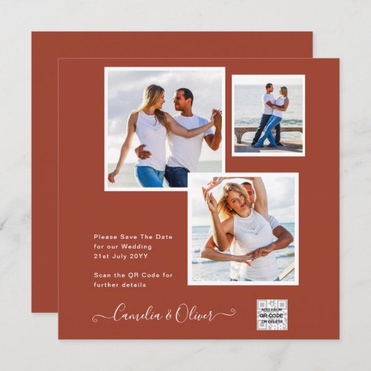 Moderne FOTO Huwelijksuitnodiging QR CODE RSVP Kan (Voorkant / Achterkant)