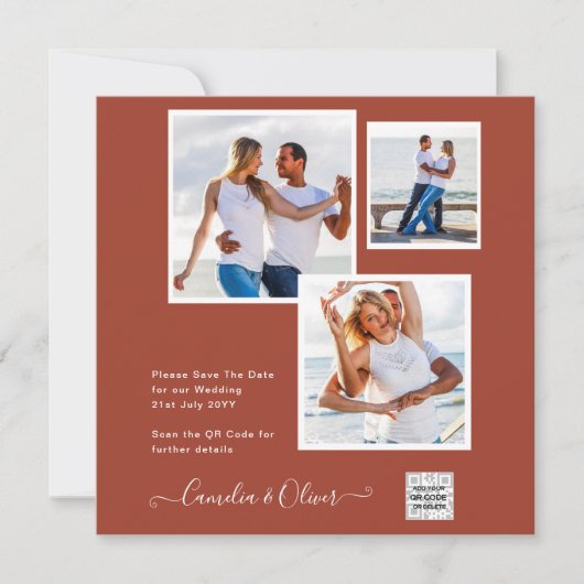 Moderne FOTO Huwelijksuitnodiging QR CODE RSVP Kan (Voorkant)