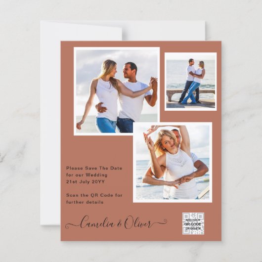Moderne FOTO Huwelijksuitnodiging QR CODE RSVP Kan (Voorkant)