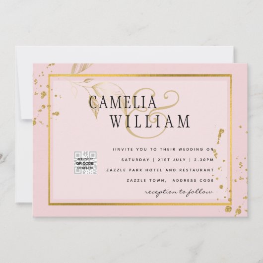 Moderne FOTO Huwelijksuitnodiging QR CODE RSVP Roz (Voorkant)