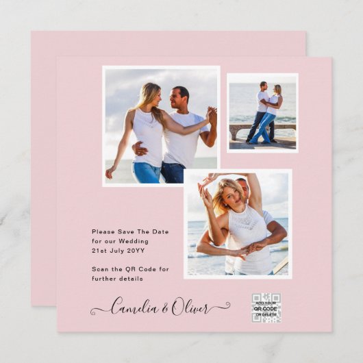 Moderne FOTO Huwelijksuitnodiging QR CODE RSVP Roz (Voorkant / Achterkant)
