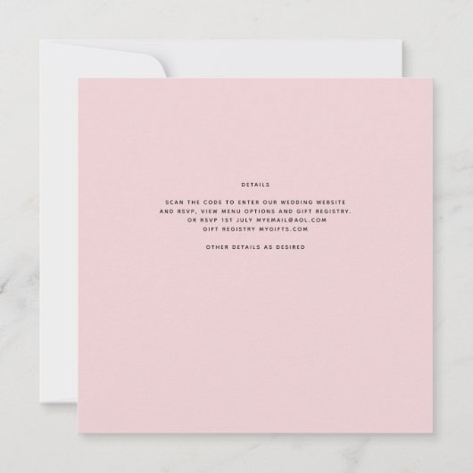 Moderne FOTO Huwelijksuitnodiging QR CODE RSVP Roz (Achterkant)