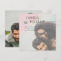 Moderne FOTO Huwelijksuitnodiging QR CODE RSVP Roz