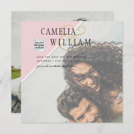 Moderne FOTO Huwelijksuitnodiging QR CODE RSVP Roz