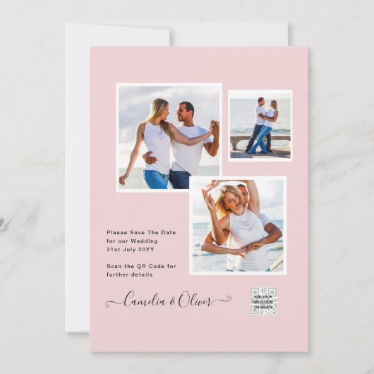Moderne FOTO Huwelijksuitnodiging QR CODE RSVP Roz Kaart (Voorkant)