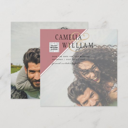 Moderne FOTO Huwelijksuitnodiging QR CODE RSVP Sto (Voorkant / Achterkant)