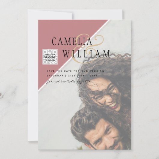 Moderne FOTO Huwelijksuitnodiging QR CODE RSVP Sto Kaart (Voorkant)