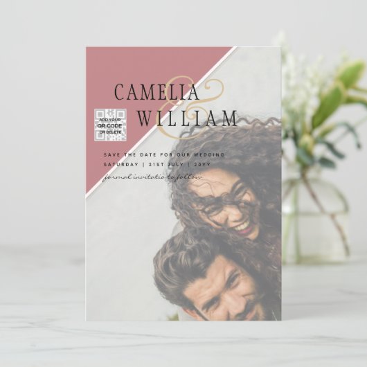 Moderne FOTO Huwelijksuitnodiging QR CODE RSVP Sto Kaart (Staand voorkant)