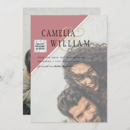 Moderne FOTO Huwelijksuitnodiging QR CODE RSVP Sto Kaart