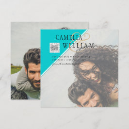 Moderne FOTO Huwelijksuitnodiging QR CODE RSVP TEA