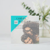Moderne FOTO Huwelijksuitnodiging QR CODE RSVP TEA (Staand voorkant)