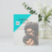 Moderne FOTO Huwelijksuitnodiging QR CODE RSVP TEA (Staand voorkant)