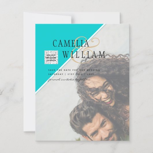 Moderne FOTO Huwelijksuitnodiging QR CODE RSVP TEA (Voorkant)