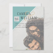 Moderne FOTO Huwelijksuitnodiging QR CODE RSVP TEA Kaart (Voorkant)