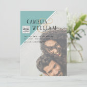 Moderne FOTO Huwelijksuitnodiging QR CODE RSVP TEA Kaart (Staand voorkant)