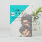 Moderne FOTO Huwelijksuitnodiging QR CODE RSVP TEA Kaart (Staand voorkant)