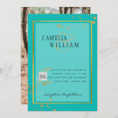 Moderne FOTO Huwelijksuitnodiging QR CODE RSVP TEA Kaart (Voorkant / Achterkant)