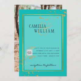 Moderne FOTO Huwelijksuitnodiging QR CODE RSVP TEA Kaart