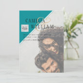 Moderne FOTO Huwelijksuitnodiging QR CODE RSVP TEA Kaart (Staand voorkant)