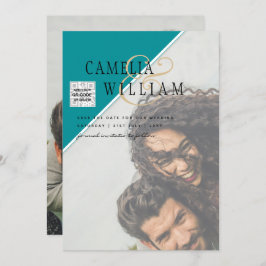 Moderne FOTO Huwelijksuitnodiging QR CODE RSVP TEA Kaart