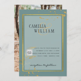 Moderne FOTO Huwelijksuitnodiging QR CODE RSVP TEA Kaart