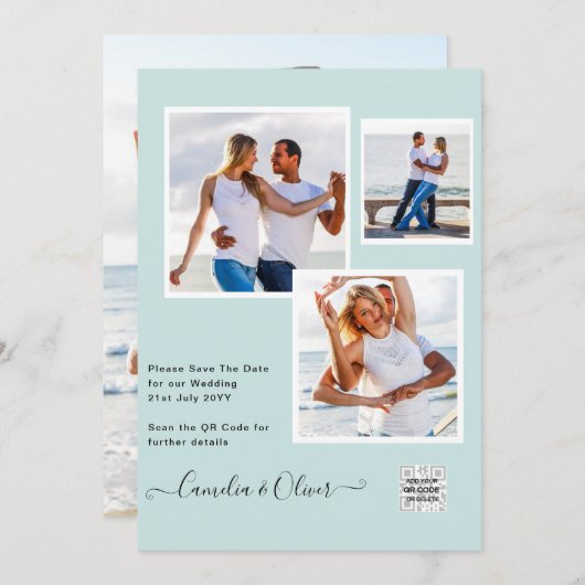 Moderne FOTO Huwelijksuitnodiging QR CODE RSVP TEA Kaart (Voorkant / Achterkant)