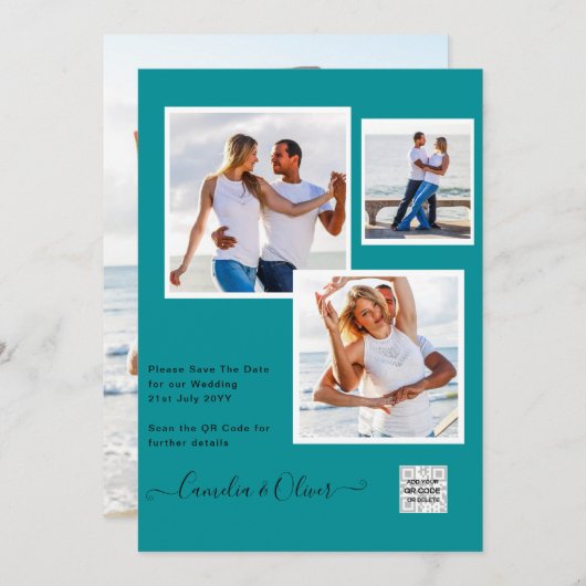 Moderne FOTO Huwelijksuitnodiging QR CODE RSVP TEA Kaart (Voorkant / Achterkant)