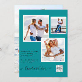 Moderne FOTO Huwelijksuitnodiging QR CODE RSVP TEA Kaart