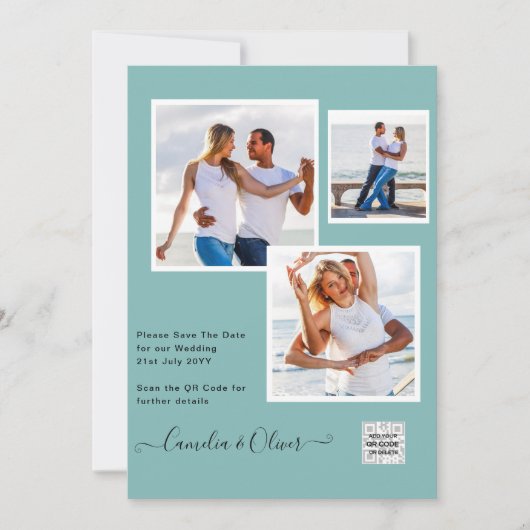 Moderne FOTO Huwelijksuitnodiging QR CODE RSVP TEA Kaart (Voorkant)