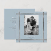 Moderne foto Icy Blue & Zilveren Vierkante Bruilof Kaart (Voorkant / Achterkant)