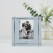 Moderne foto Icy Blue & Zilveren Vierkante Bruilof Kaart (Staand voorkant)