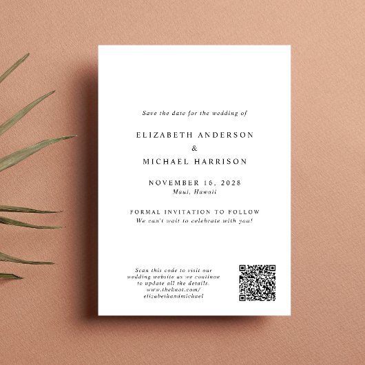 Moderne foto-ingang QR-code bestemming bruiloft Save The Date