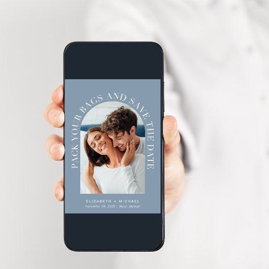 Moderne foto-ingang QR-code bestemming bruiloft Save The Date