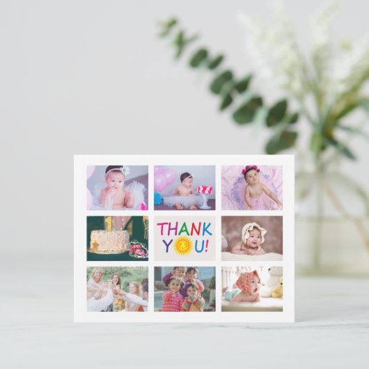 Moderne foto-inklage kinderen Birthday Dank je Briefkaart (Staand voorkant)