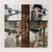 Moderne foto-inklage Passen getrouwd Monogram Dark Legpuzzel (Horizontaal)