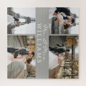 Moderne foto-inklage Passen getrouwd Monogram Gray Legpuzzel (Horizontaal)