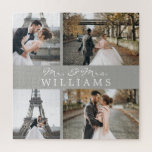 Moderne foto-inklage Passen getrouwd Monogram Gray Legpuzzel<br><div class="desc">Viel je recente huwelijk met deze vier foto's,  monogrammed.</div>