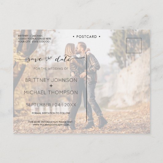 Moderne foto-inkling Sparen de Datum Blush Roze Aankondigingskaart (Achterkant)