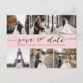 Moderne foto-inkling Sparen de Datum Blush Roze Aankondigingskaart (Voorkant)