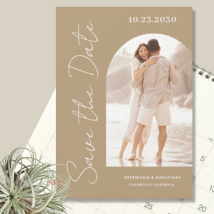 Moderne foto-inktbeige foto save the date