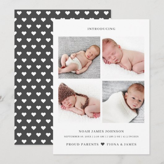 Moderne foto-inkuilraster geboorte aankondiging (Voorkant / Achterkant)