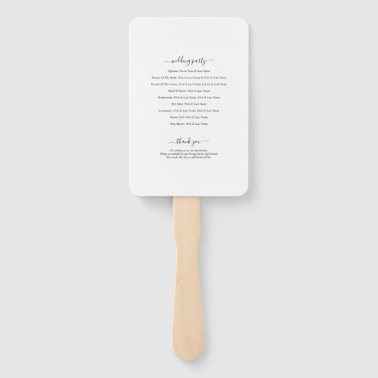 Moderne Foto Inline Monogram Huwelijksprogramma Handwaaier (Achterkant)