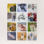 Moderne foto-instagram Collage Onze familie Legpuzzel<br><div class="desc">Deze moderne deken bevat 11 vierkante foto's en met de hand geschreven "Onze familie".</div>