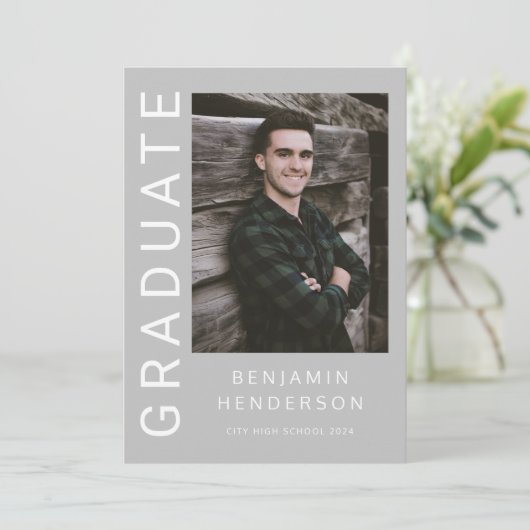 Moderne foto jongen afstuderen  aankondiging (Staand voorkant)