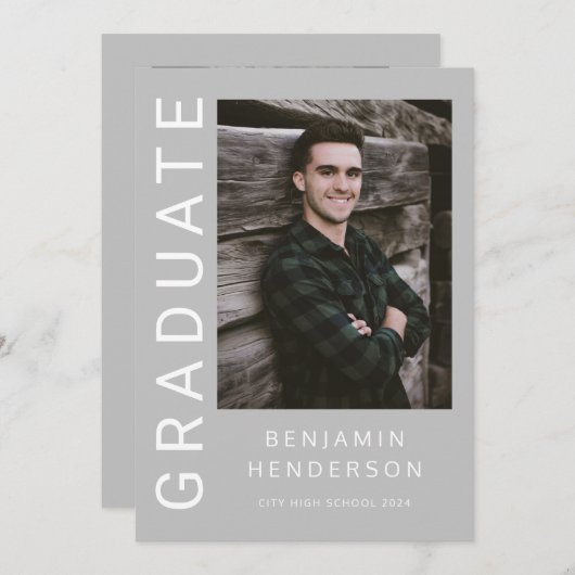 Moderne foto jongen afstuderen  aankondiging (Voorkant / Achterkant)