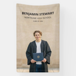 Moderne foto jongen eindexamenklas 2026 spandoek