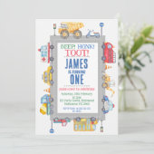 Moderne foto jongens wegvervoer 1e verjaardag kaart (Staand voorkant)