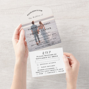 Moderne foto-kalligrafie Typografie Weddenschap All In One Uitnodiging
